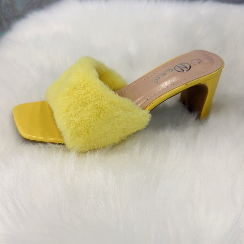 Elegant  yellow Fur Mules by CHIKO